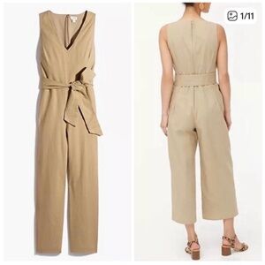 J. Crew Beige Sleeveless Jumpsuit with Tie Waist